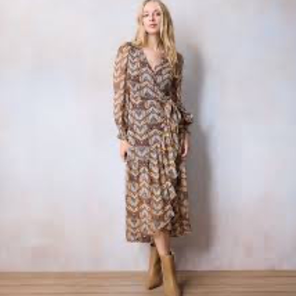 LC Lauren Conrad Cream and Brown Wrap Sundress